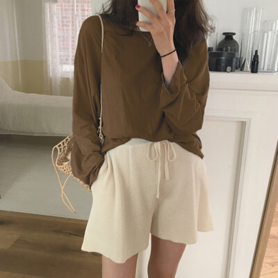 

Korean Style Autumn Winter New Vintage Casual Loose Multicolor Solid plus size T-shirt Long-Sleeved T-Shirt Women camiseta mujer
