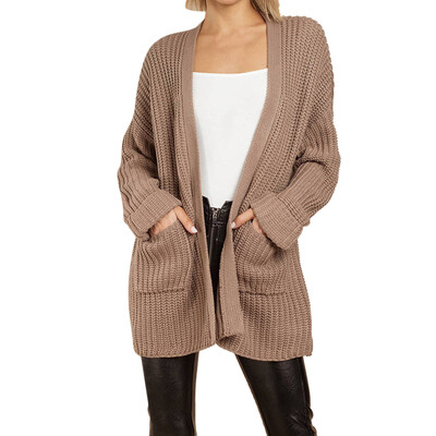 

Toponeto Womens Casual Full Sleeve Pullover Solid Color Sweater Pockets Knitted Cardigan
