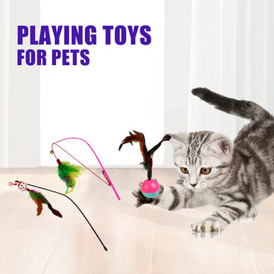 

Cats Toys Kitten Catnip Toys Interactive Feather Teaser Mouse Rope Ball Fishbone Pet Toys 4pcs