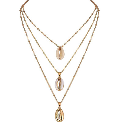 

Natural Alloy Gold-rimmed Three-layer Pendant Necklace Bohemian Necklace