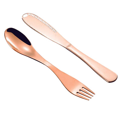 

Gobestart Set Stainless Steel Cutlery Gold Plated Dinnerware Creative function Knife Fork