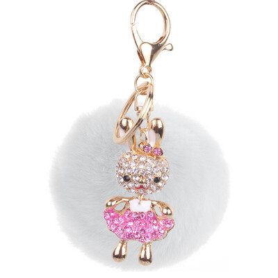 

Keychain Korea handmade cute plush bunny hair ball crystal rhinestone jewelry bag pendant