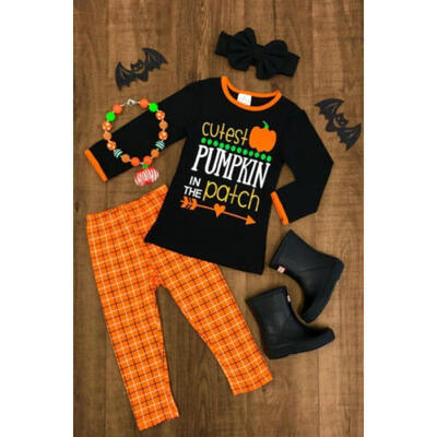 

UK Kids Baby Girls Cute Halloween TopsPlaid Pants Headband Outfits Clothes Set