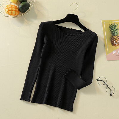 

Autumn Simple Solid Color Bottoming Sexy Slim Knit Womens Sweaters Knit Pullover Fashion Casual O-Neck Long Sleeve Sweater