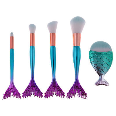 

4pcs Green Mermaid Makeup Brush 1pc Green Gradient Cosmetic Beauty Tools