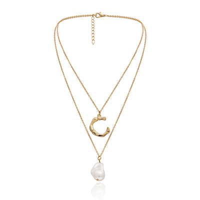 

Initial Letters Necklace Women Gold Color Chain C Pearl Fashion Long Necklaces Big Pendant Statement Necklace Collier Femme