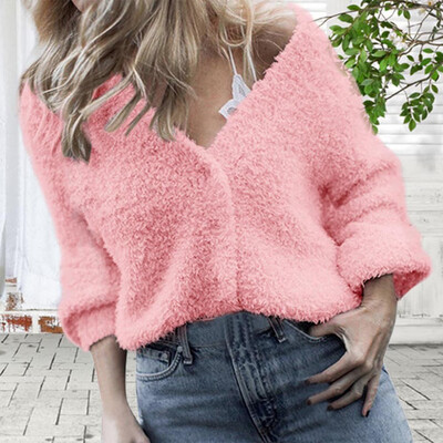 

Women Fashion Autumn Winter Casual Fleece Sweaters High collar Long Sleeve Tops Pullover Sweaters