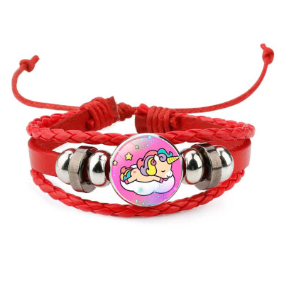 

Cartoon Cute Children Unicorn Time Gemstone Bracelet Hand-Woven Rope Leather Bracelet