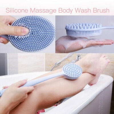 

New For Women Men Soft Silicone Long Handle Shower Bath Back Brush Body Scrubber