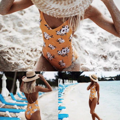 

New Women Bikini Sets One piece Monokini Swimwear Bandage Floral Swimsuit