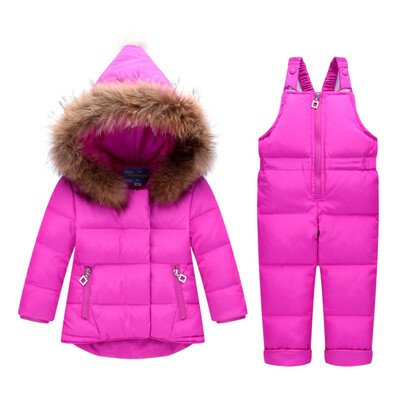 

Winter Children Clothing Sets Jumpsuit Snow Jacketsbib Pant 2pcs Set Baby Boy Girls Duck Down Coats Jacket With Fur Hood