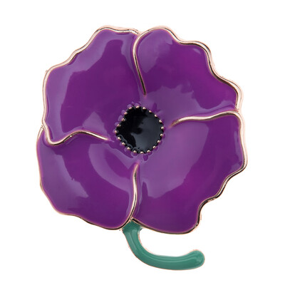 

Purple Poppy Enamel Rhinestone Brooch Pins Flower Badge Brooches For Women Girls Remembrance Day Jewelry Gifts