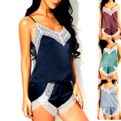 

Women Sexy-Lingerie Sleepwear Satin Silk Babydoll Lace Nightwear Pajamas Set US