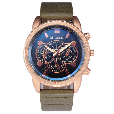 

〖Follure〗High-End New Geneva Mens Leather Strap Stainless Steel Quartz Analog Watch