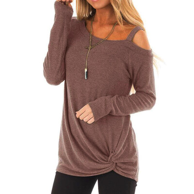 

Nomeni Womens Casual Soft Long Sleeves O Neck Knot Side Twist Blouse Top T-Shirt