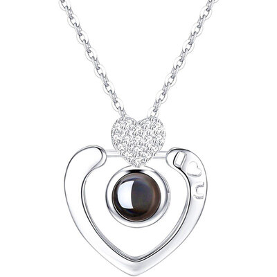 

I Love You 100 Languages Light Projection RoundHeart Pendant Necklace Jewelry