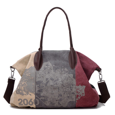 

Women Retro Graffiti Patchwork Canvas Shoulder Bags Casual Totes Travel Handbag