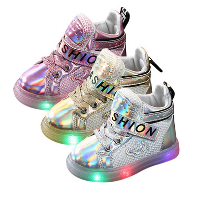

New Kids Shoes Fashion Winter Boys Girls Fashion LED Lights Children Casual Shoes Baby Cute PU Anti-slip Sports Walking Boots
