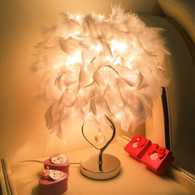 

Gobestart Bedroom Table Desk Lamp Feather Shade Light Home Commercial Decoration White