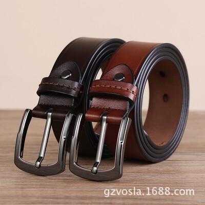 

Mens belt leather pin buckle leather pants belt pure leather fashion business belt