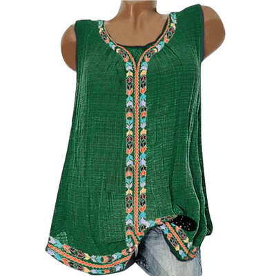 

Nomeni Women Casual Sleeveless Print Solid Fashion Loose Plue Size Tops Shirt Blouse
