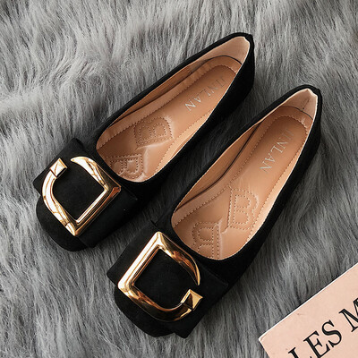 

Womens shoes Spring&Autumn Korean version of square head flat shoes shallow flat heel single shoes female low heel 100 pregna