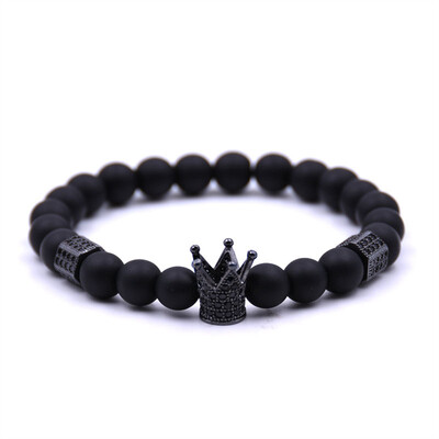 

Copper Inlaid Zircon Hexagon Crown Matt Volcanic Stone Beads Bracelet Unisex Pair Bracelet Hot Gift