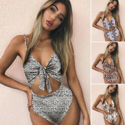 

Women Sexy Snakeskin Leopard Print One-piece Bikini Swimsuit Jumpsuit Romper