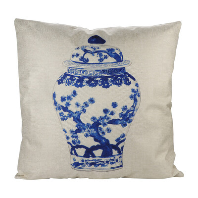 

Siaonvr Chinese Style Blue&White Vase Chair Cushion Pillowcase Cotton Linen