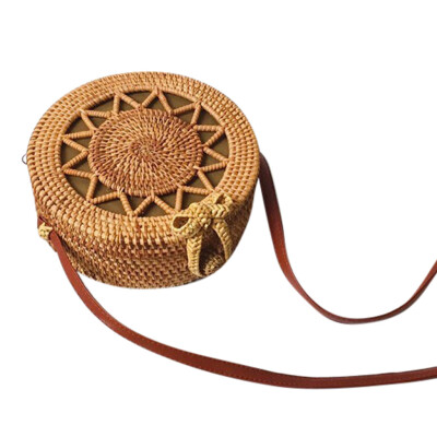 

Round Straw Bag Handmade Rattan Woven Retro Straw Rope Knitted Women Crossbody Bohemia Summer Beach Handbag T35