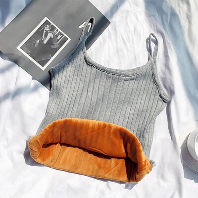 

Fashion Women Knitted Tank Top Sleeveless Spaghetti Strap Thicken Warm Solid Slim Vest Winter Slip Tops