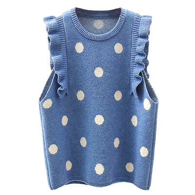 

Baby Girls Dress 1-7T New Autumn Round Neck Dot Print Knit Skirt Princess Cute Toddler Girl Clothes Sweet Sleeveless Dress
