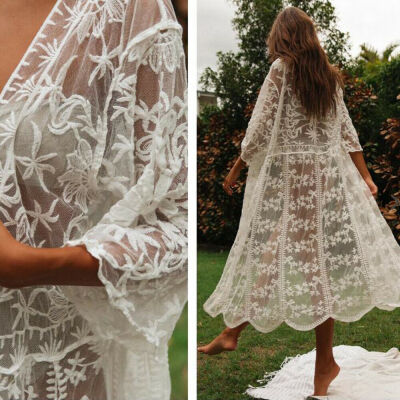 

Women Lace Kimono Beach Cardigan Bikini Cover Up Wrap Beachwear Long Blouse