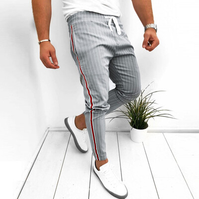 

Gobestart Mens Joggers Striped Patchwork Casual Drawstring Sweatpants Trouser Long Pants