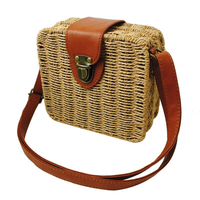 

Summer Beach Women Candy Color Small Square Straw Bag Crossbody Shoulder Pouch