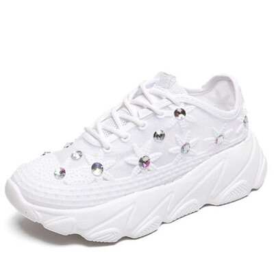 

DIWEINI 2019 New Women Casual Shoes Spring Mesh print crystal Women Platform vulcanized shoes Fashion Breathable Women Sneakers