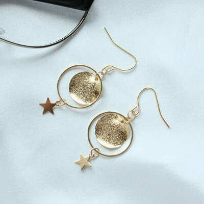 

Fashion Wild Women Earrings Flash Five-Pointed Star Earrings New Elegant Korean Circle Long Sweet Jewelry Earrings