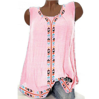 

Nomeni Women Casual Sleeveless Print Solid Fashion Loose Plue Size Tops Shirt Blouse