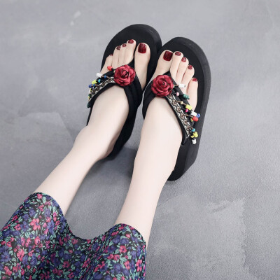 

Rose Women Bohemia Wedge Slippers Home Bathroom Beach Flip Flops Shoes Slippers Shoes