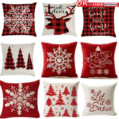 

UK Xmas Home Decor Festive Gift Christmas Linen Cushion Cover Throw Pillow Case