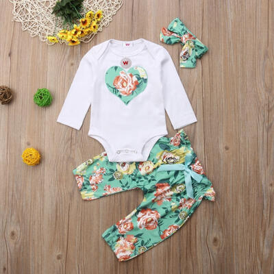 

Toddler Infant Kids Baby Girls Outfit Set Love Heart Romper TopsFloral Pants Clothes