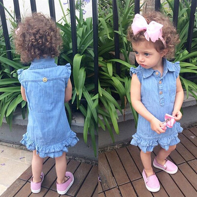 

Baby Infant Girls Kids Denim Sleeveless Shirt Ruffle Dress Sundress Clothes