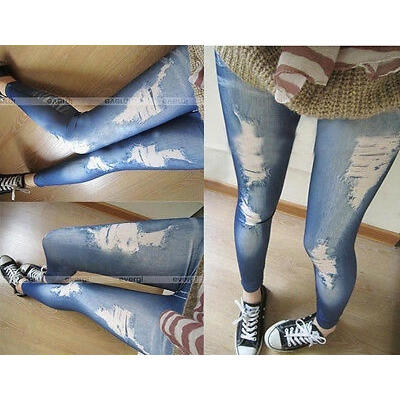 

2018 New ripped jeans legging render pants leggings denim tight slim pencil pants