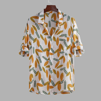 

Toponeto Mens Autumn Winter Casual Turn-down Collar Button Print Half Sleeve Top Blouse