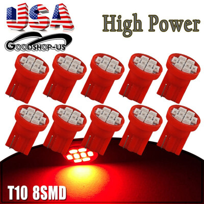 

10X Red T10 Wedge 8SMD Dashboard Gauge LED Dome Map Light Bulb W5W 158 168 192