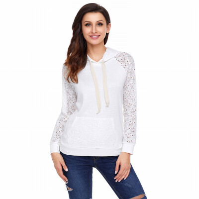 

Long-sleeved coral lace two-tone hooded casual daily sweatshirt