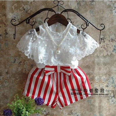 

oddler Kids Baby Girls Outfits Clothes Lace TopsPantsShorts 2PCS Set