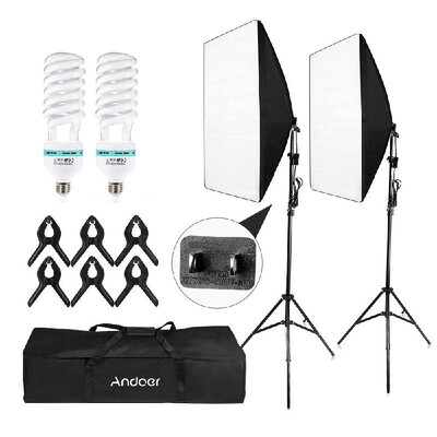 

Andoer-2 Photography Studio Cube Umbrella Softbox Light Lighting Tent Kit Photo Video Equipment 2 135W Bulb 2 Tripod Stand 2