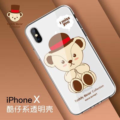 

Teddy Collection Apple xxs Mobile Shell iPhonexxs Cartoon Cover All Inclusive Transparent Silicone Anti-fall Soft Shell Navy Teddy