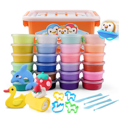 

Parent-child penguin color clay plasticine ultra-light clay childrens toys space sand mud 24 color light clay boys&girls kindergarten play house manual DIY tool mold storage box set